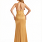 Women's Halter Ruched Satin Mermaid Long Evening Gown Dresses For Women Side Slit