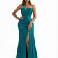 Sexy One Shoulder Ruched Silky Satin Mermaid Long Evening Dresses For Women Side Slit