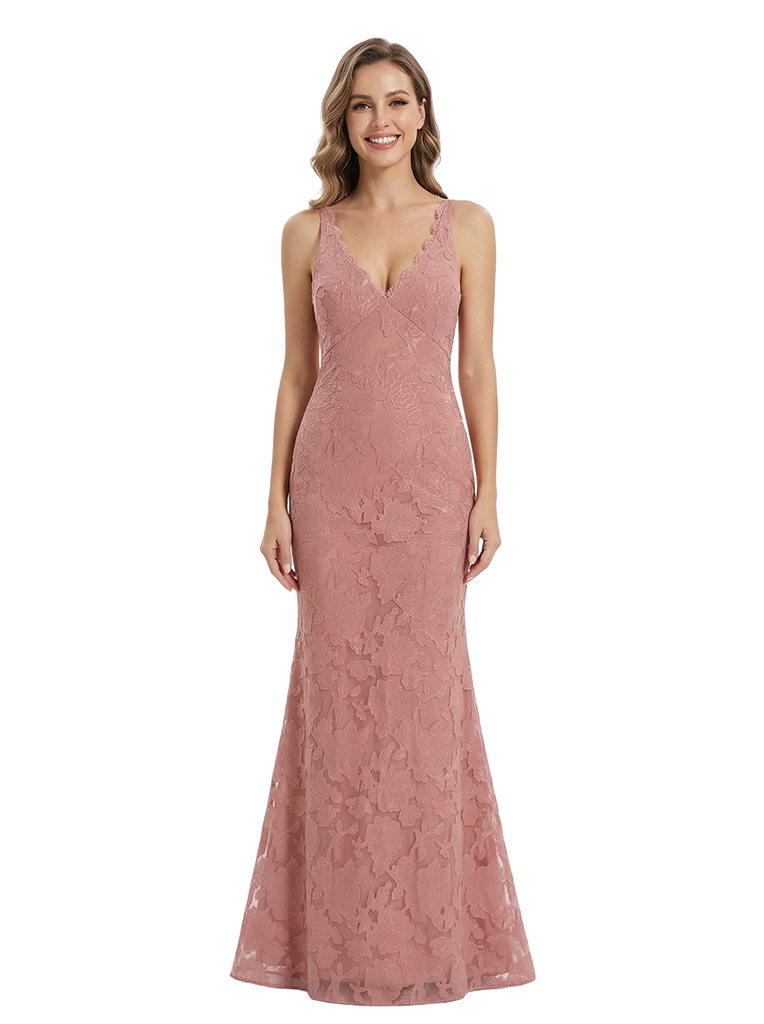 Elegant V-Neck Ruching Floral Burnout Chiffon Mermaid Formal Evening ...