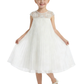 Cap Sleeve Flower Girl Dress, Pleated Chiffon A-Line Silhouette, Knee Length Formal Style