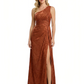 Elegant One Shoulder Floral Burnout Chiffon A-Line Formal Evening Dresses