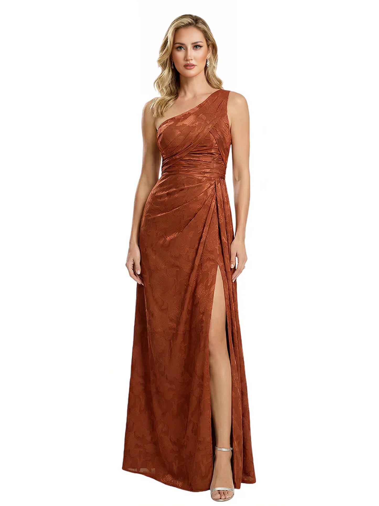 Elegant One Shoulder Floral Burnout Chiffon A-Line Formal Evening Dresses