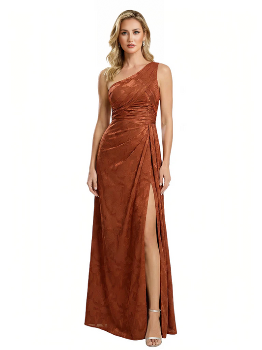 Elegant One Shoulder Floral Burnout Chiffon A-Line Formal Evening Dresses
