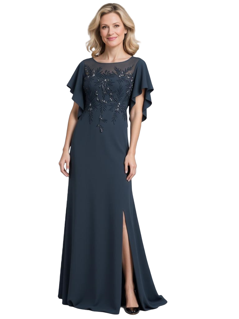 Elegant Jewel Chiffon Formal Dresses Mermaid Mother of The Bride Gowns
