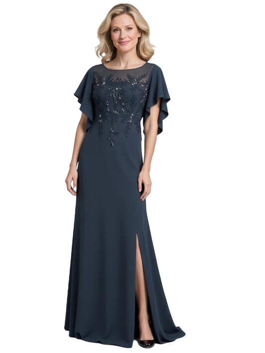 Elegant Jewel Chiffon Formal Dresses Mermaid Mother of The Bride Gowns
