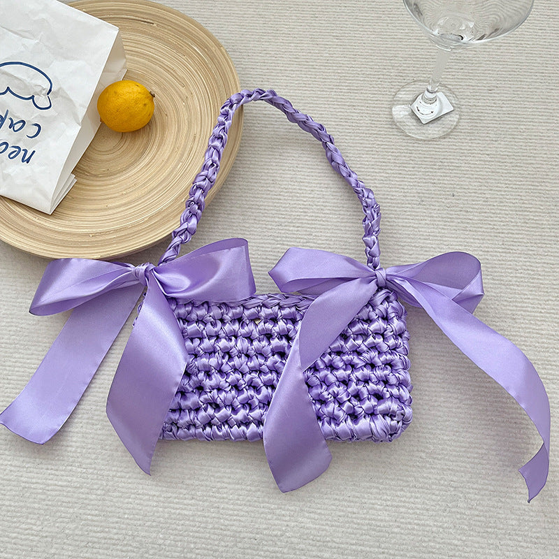New bridesmaid satin bow shoulder bag hand-woven bag homemade silk satin bag