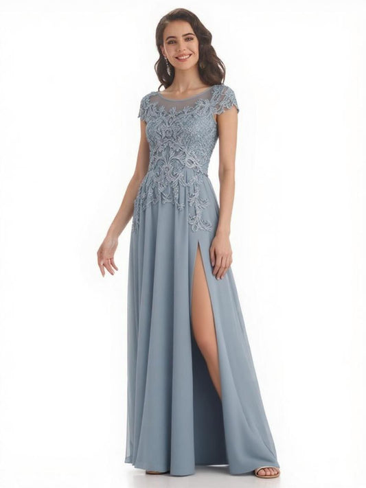 Chic Lace Mother of the Brides Dresses Floor Length A-line Slit for Wedding