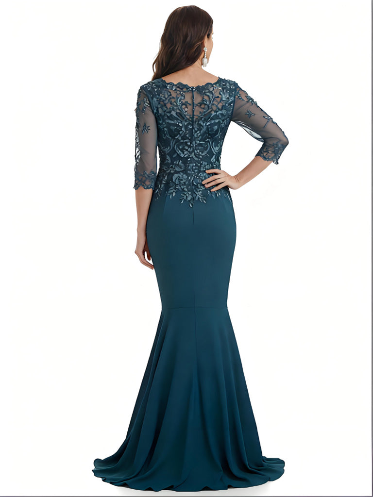 Mermaid Mother of The Bride Dresses V-Line Lace Wedding Dresses For Mom