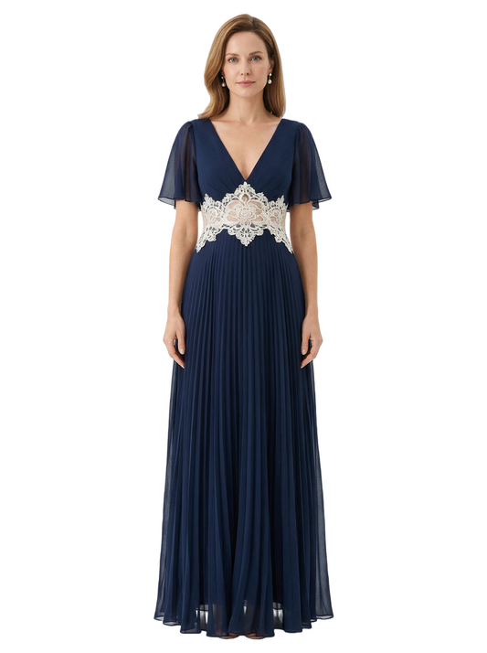 Chiffon V-neck Mother of the Brides Dresses Floor Length A-line Formal Gowns
