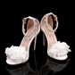 Women Rhinestones Flower Embellished Open Toe High Heels Pumps Chic Wedding Event Dress Shoes
