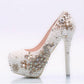 Women's Wedding Shoes Decorative Heel Wedding Heels Bridal Shoes With Beading WS0019