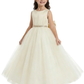 Charming Flower Girl Gown Round Back Sleeveless A-Line Floor-Length Tulle Dress with Satin Bow & Beaded Waist Trim
