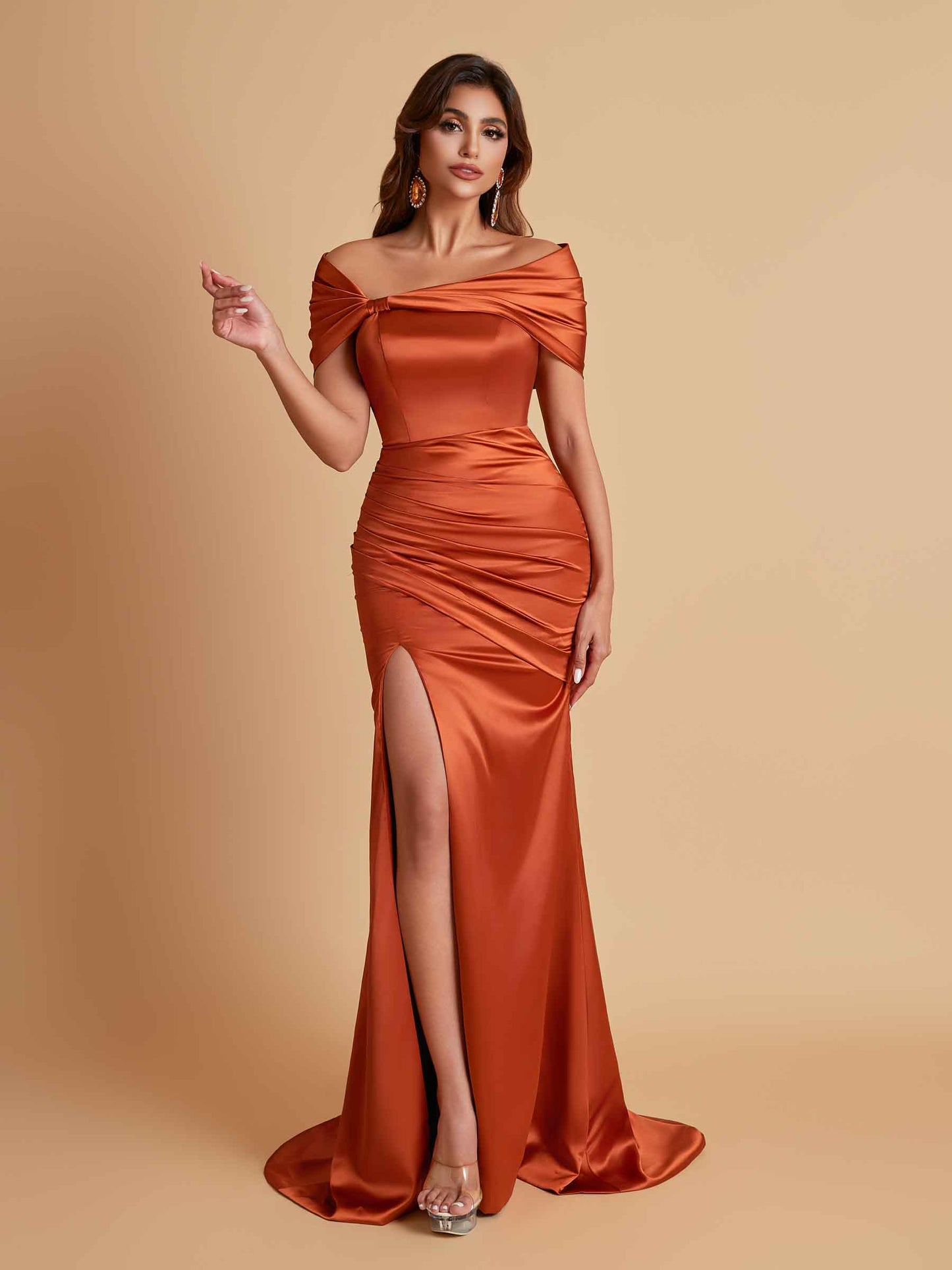 Elegant Soft Satin Off-the-shoulder Side-Slit Mermaid Bridesmaid Dresses