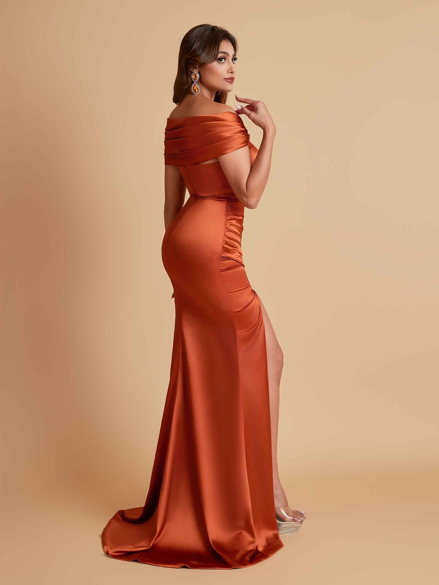 Elegant Soft Satin Off-the-shoulder Side-Slit Mermaid Bridesmaid Dresses
