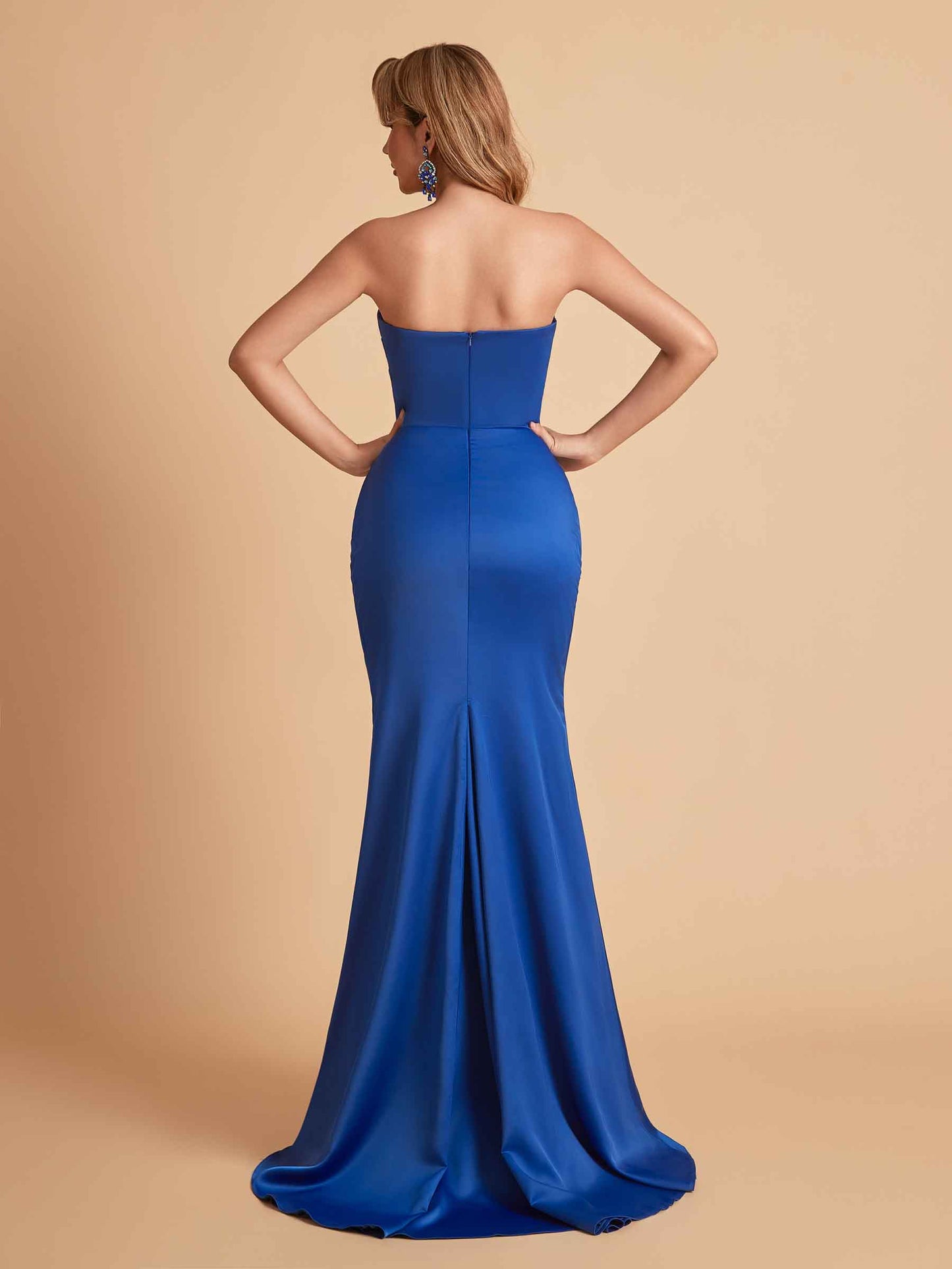 Elegant Satin Straight Neck Mermaid Side Slit Floor Length Bridesmaid Dresses