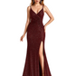 Shiny Spaghetti Straps Mermaid Glitter Jersey Side Slit Long Formal Dresses For Women