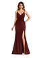 Shiny Spaghetti Straps Mermaid Glitter Jersey Side Slit Long Formal Dresses For Women