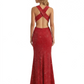 Shiny Spaghetti Straps Mermaid Glitter Jersey Side Slit Maxi Formal Dresses For Women