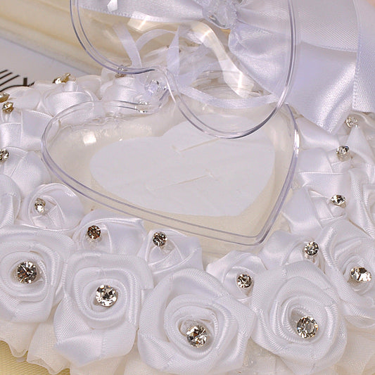 White Wedding Ring Pillow For Bride And Groom, Lace Ring Pillow Holder