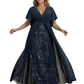 Formal V-neck Chiffon Mother of The Bride Dresses Evening Short Sleeveless With Train