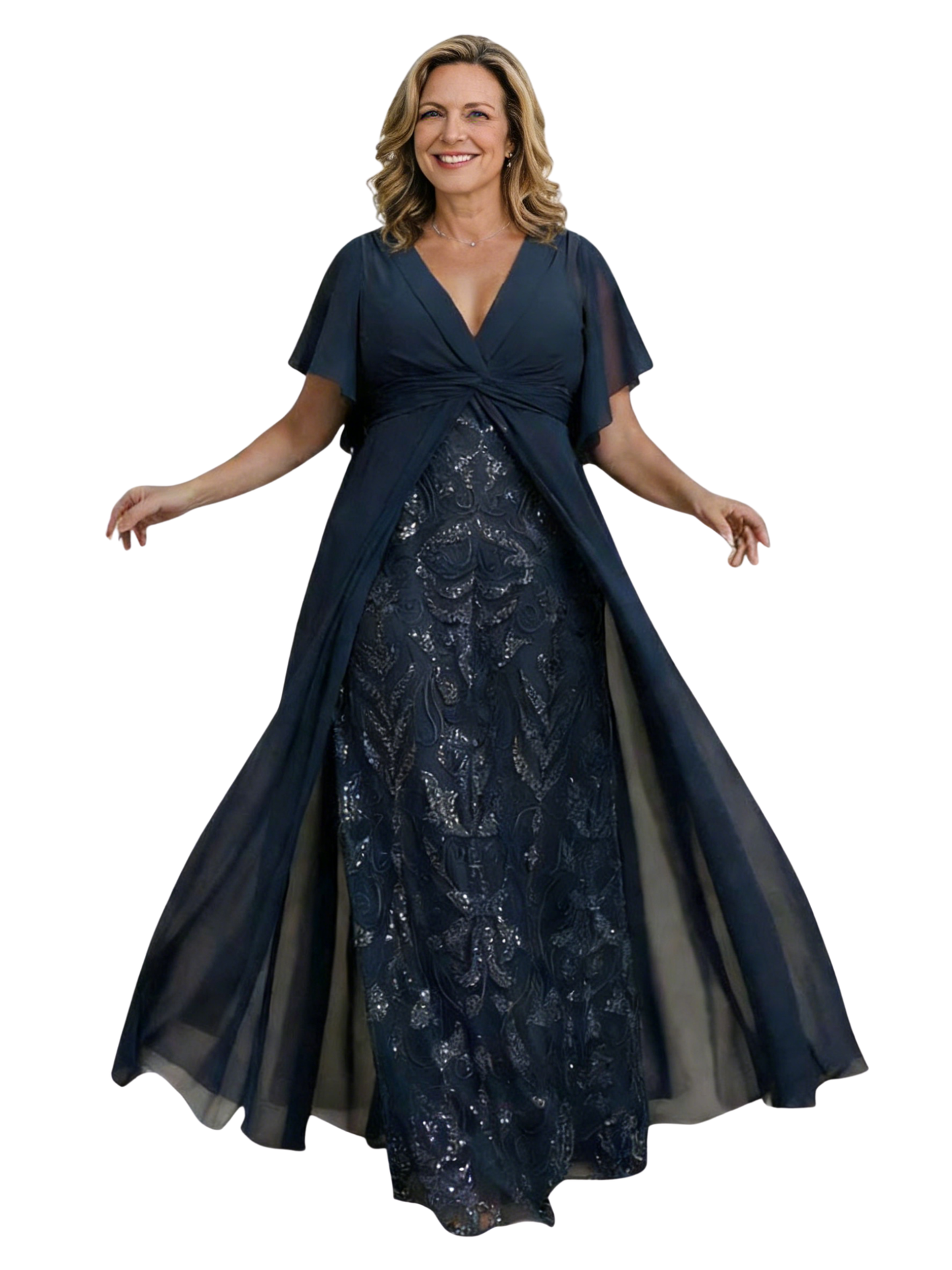 Formal V-neck Chiffon Mother of The Bride Dresses Evening Short Sleeveless With Train