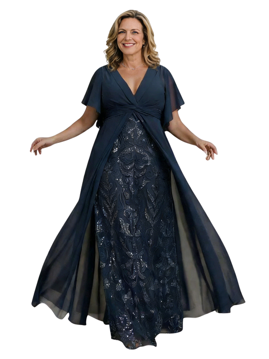 Formal V-neck Chiffon Mother of The Bride Dresses Evening Short Sleeveless With Train