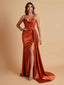 Sexy Soft Satin V-neck Spaghetti Strap Side-Slit Mermaid Bridesmaid Dresses