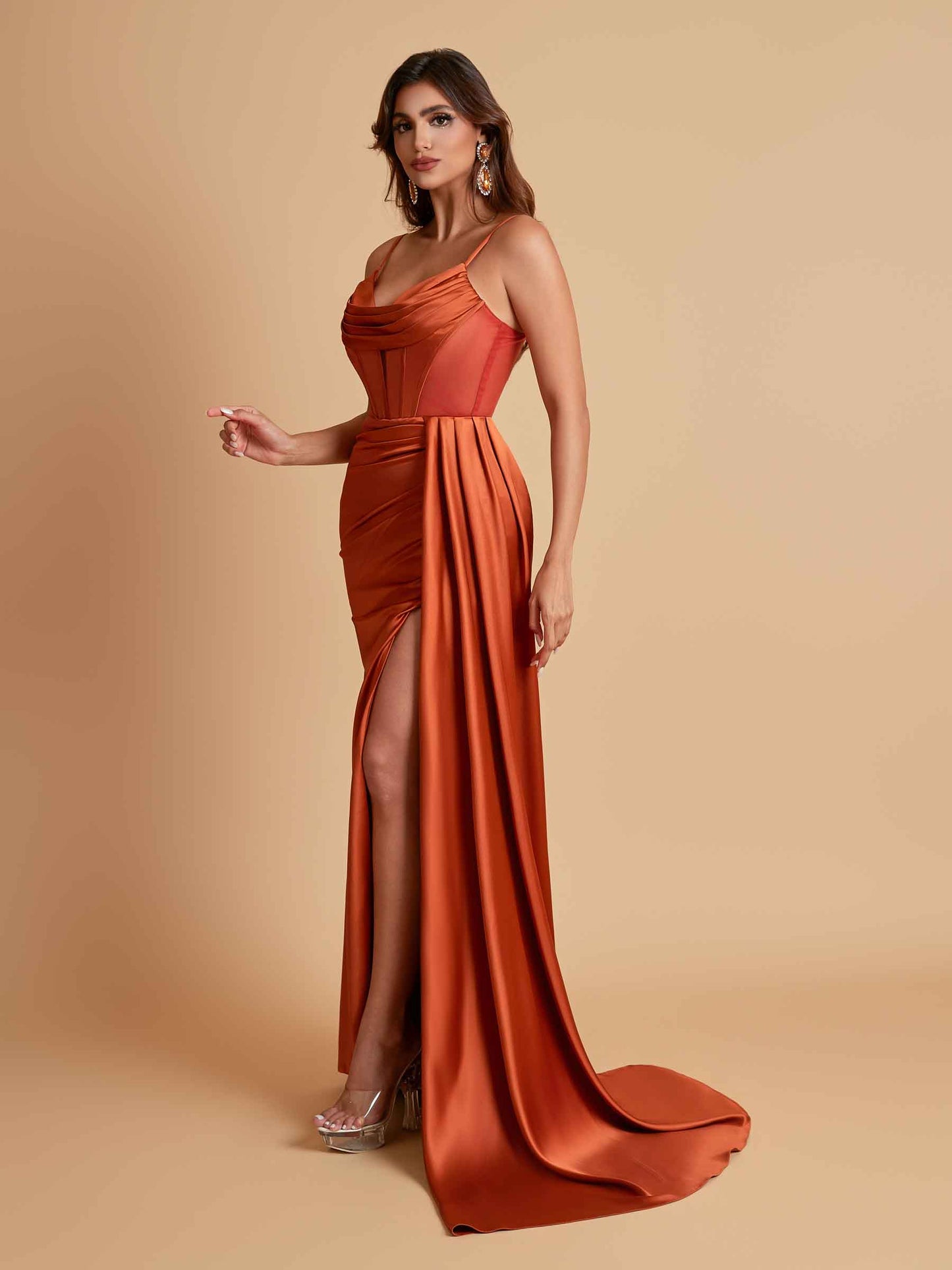 Sexy Soft Satin V-neck Spaghetti Strap Side-Slit Mermaid Bridesmaid Dresses