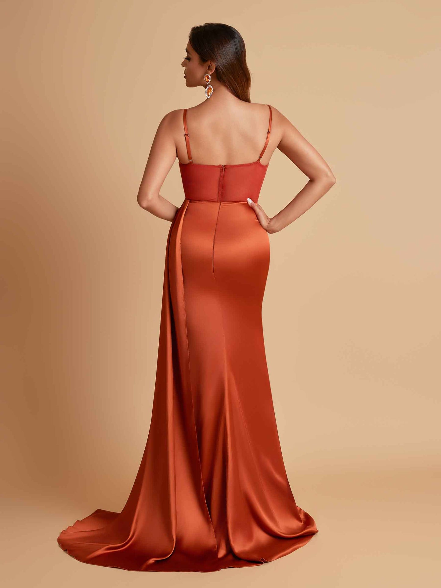 Sexy Soft Satin V-neck Spaghetti Strap Side-Slit Mermaid Bridesmaid Dresses