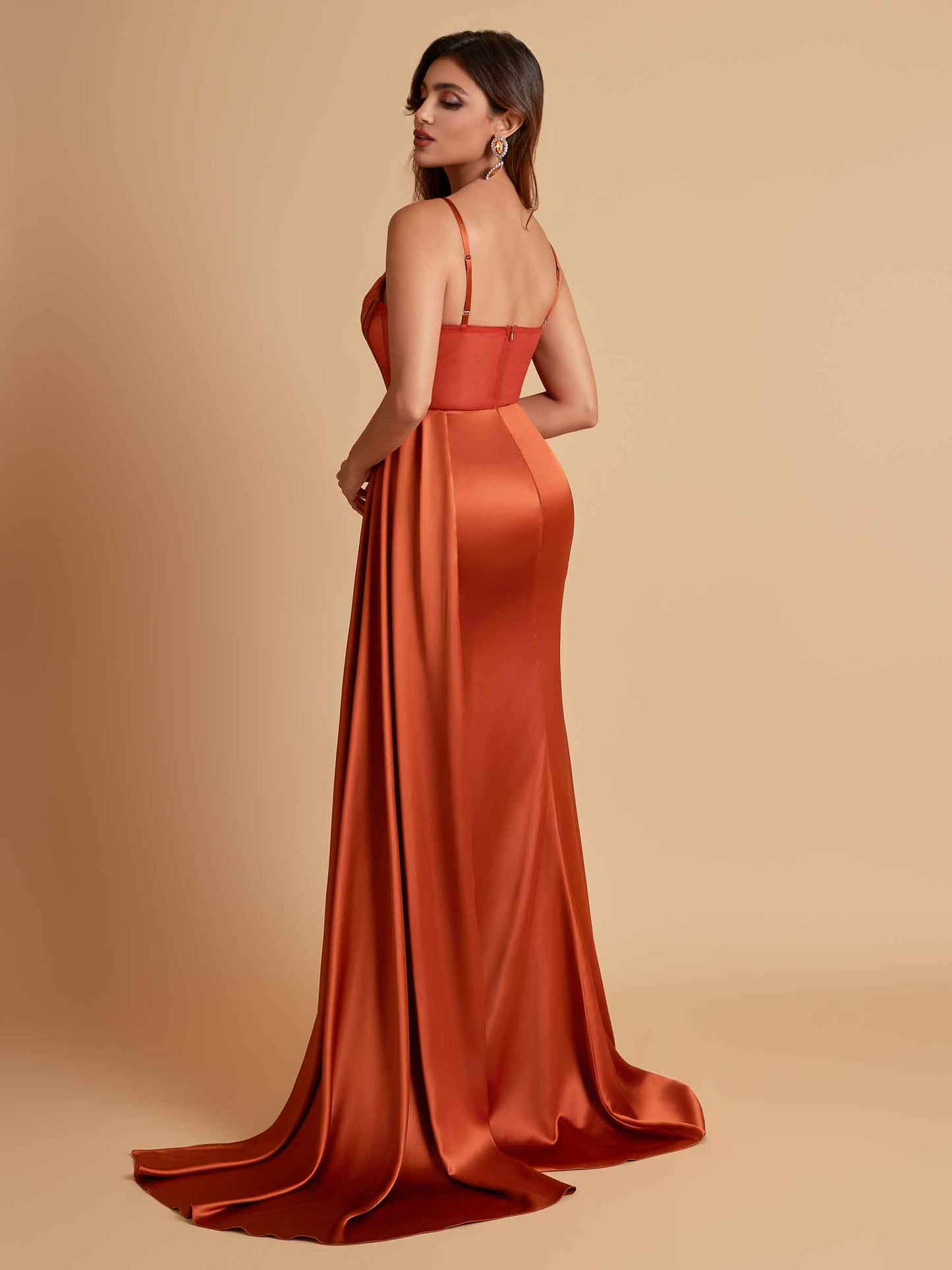 Sexy Soft Satin V-neck Spaghetti Strap Side-Slit Mermaid Bridesmaid Dresses