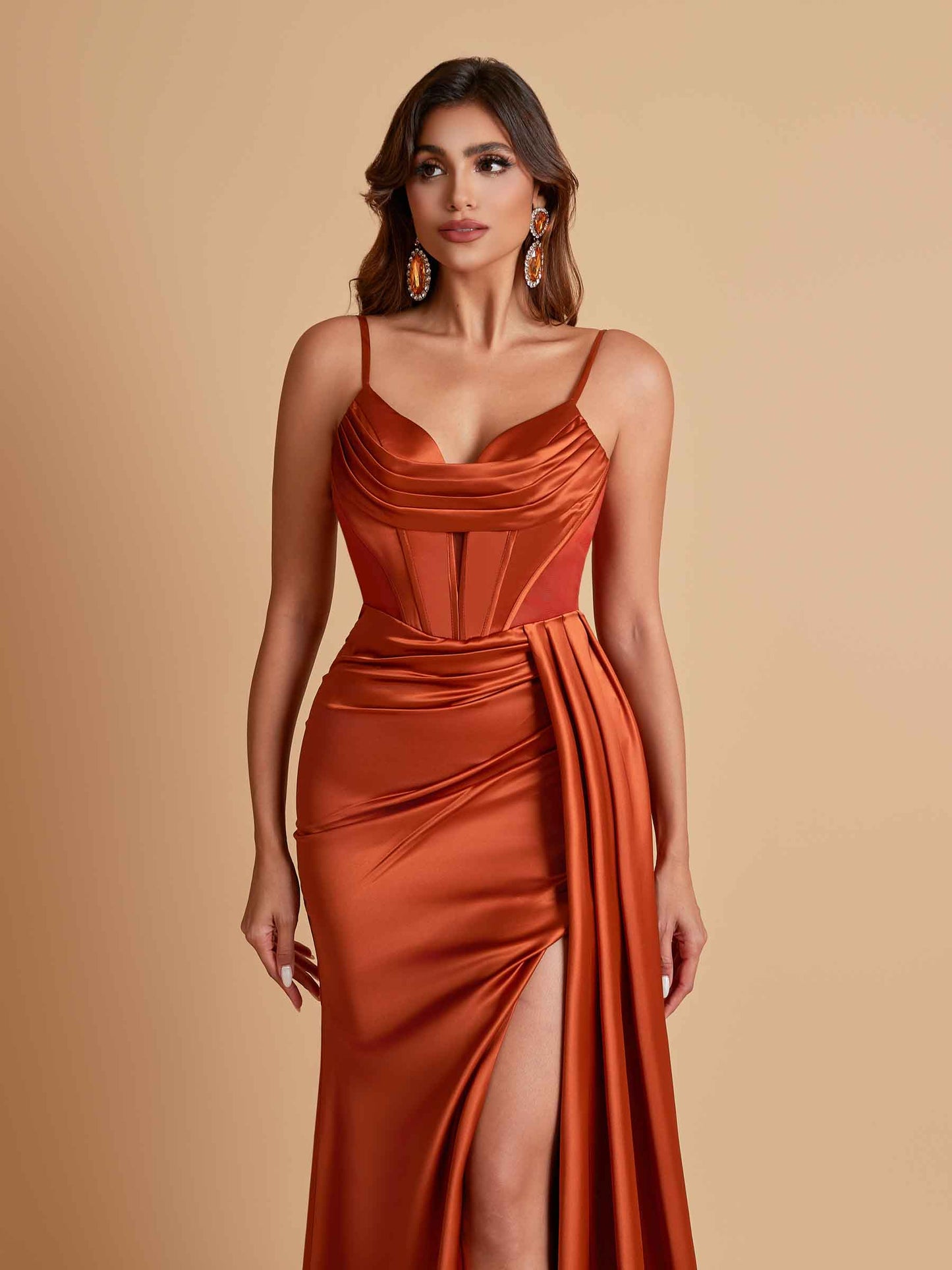 Sexy Soft Satin V-neck Spaghetti Strap Side-Slit Mermaid Bridesmaid Dresses