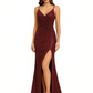 Shiny Spaghetti Straps Mermaid Glitter Jersey Maxi Evening Dresses For Ladies Side Slit