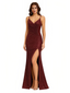 Shiny Spaghetti Straps Mermaid Glitter Jersey Maxi Evening Dresses For Ladies Side Slit