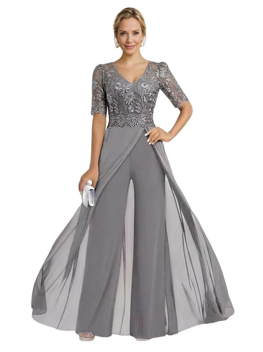 Formal Jumpsuits Mother of The Bride Dresses Lace Evening Formal Gowns V-Neck