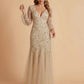 Elegant Mermaid Chiffon Long Sleeves V-neck Mother of the Brides Dresses Lace Top