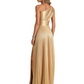 Sexy One Shoulder Side Slit Pleats A-Line Silky Satin Long Formal Evening Dresses For Women