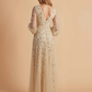Elegant Mermaid Chiffon Long Sleeves V-neck Mother of the Brides Dresses Lace Top