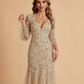 Elegant Mermaid Chiffon Long Sleeves V-neck Mother of the Brides Dresses Lace Top
