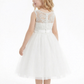 Sleeveless Lace Flower Girl Dress with Bow Waist, Classic A-Line Tulle Tea Length Design
