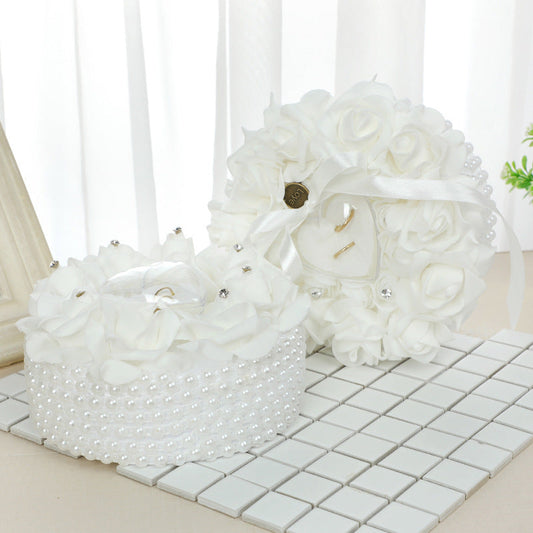 Pearl And Rose Accessories Wedding Ring Pillow Lace Creative Cake Shape Wedding Ring Box