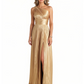 Sexy One Shoulder Side Slit Pleats A-Line Silky Satin Long Formal Evening Dresses For Women