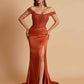 Sexy Soft Satin V-neck Off-the-shoulder Strapless Side-Slit Mermaid Bridesmaid Dresses