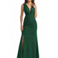 Shiny Spaghetti Straps Mermaid Glitter Jersey Side Slit Maxi Formal Dresses For Women