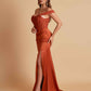 Sexy Soft Satin V-neck Off-the-shoulder Strapless Side-Slit Mermaid Bridesmaid Dresses