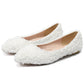 White Women's Wedding Shoes Floral Lace Pointed Toe Flat Bridal Shoes,H22