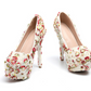 Women's Wedding Shoes Floral Lace Round Toe High Heels Decorative Heel Bridal Shoes,H23