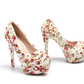 Women's Wedding Shoes Floral Lace Round Toe High Heels Decorative Heel Bridal Shoes,H23
