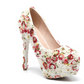 Women's Wedding Shoes Floral Lace Round Toe High Heels Decorative Heel Bridal Shoes,H23