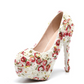 Women's Wedding Shoes Floral Lace Round Toe High Heels Decorative Heel Bridal Shoes,H23