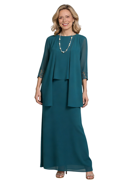 3PCS Chiffon Mother of The Bride Dresses A-line Wedding Formal Evening Gowns